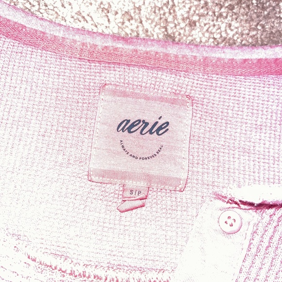 Aerie Dusty Pink Waffle Henley Long Sleeve Size Medium - Picture 3 of 3